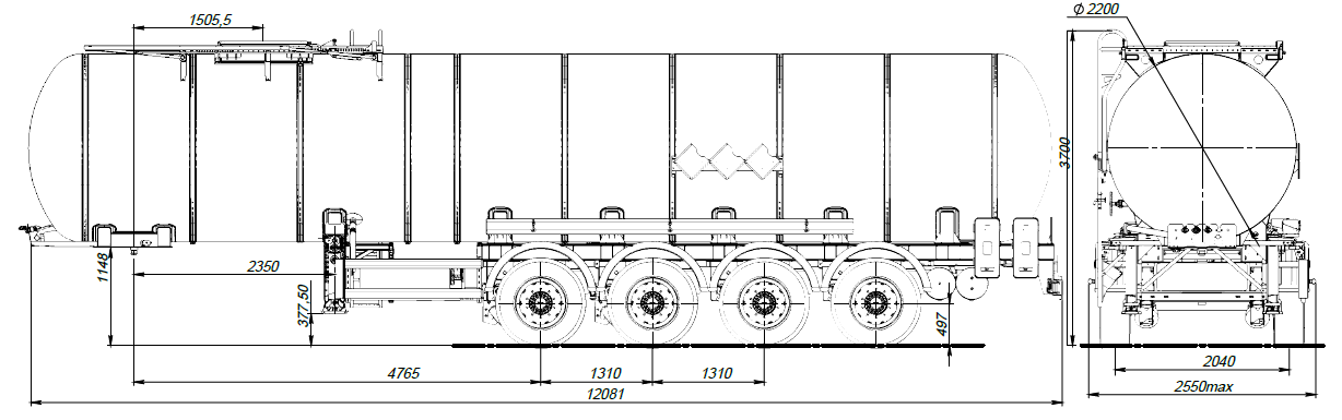 4х осный битумовоз полуприцеп стальной SF4B32.1S_32