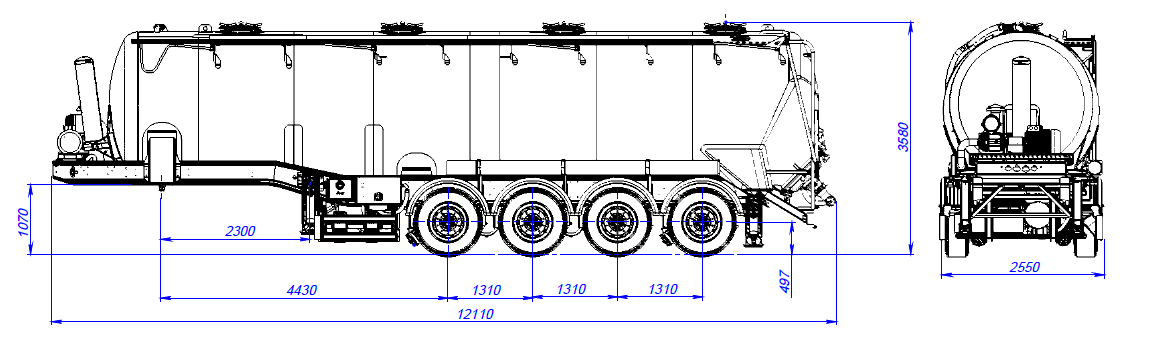 Муковоз SB4U45.1A_02, 45 м3, 1 отсек, ССУ 1150 - технические характеристики