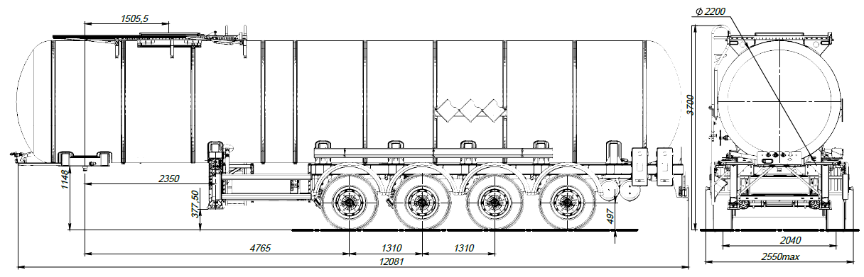 4х осный битумовоз полуприцеп стальной SF4B32.1S_36