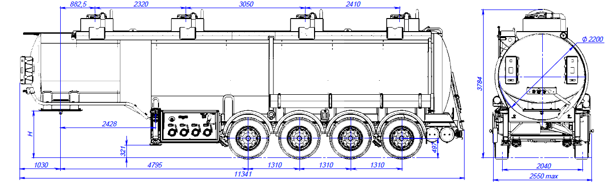 4х осный бензовоз полуприцеп алюминиевый SF4338.4A_01