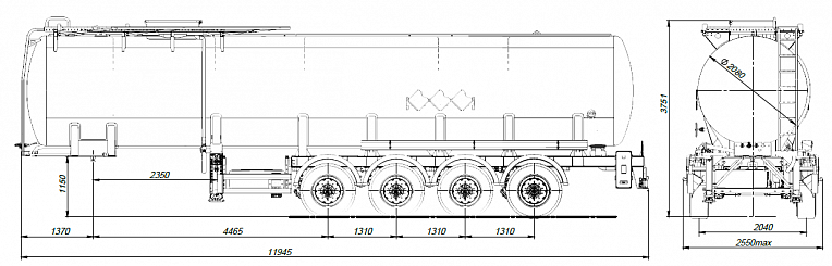 4 х осный битумовоз полуприцеп стальной SF4B38 - технические характеристики