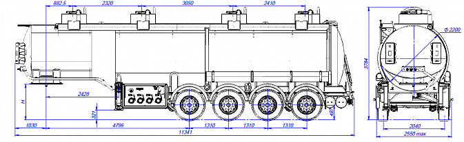 4х осный бензовоз полуприцеп алюминиевый SF4338.4A_01
