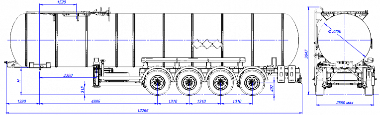 4 х осный битумовоз полуприцеп стальной SF4B32 - технические характеристики
